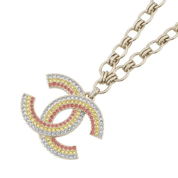 CHANEL CC Logo Rhinestone Necklace Metal/Rhinestone Multicolor - Picture 2 of 11